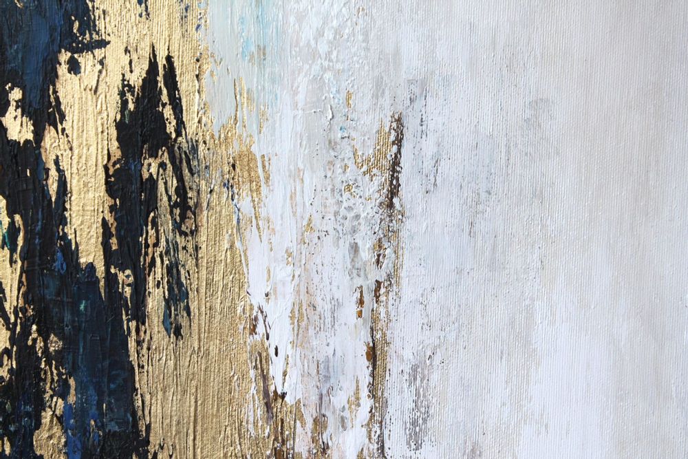 Paintings - Original handmade abstract painting in gray blue gold named "Flow" - MATISS ART STUDIO