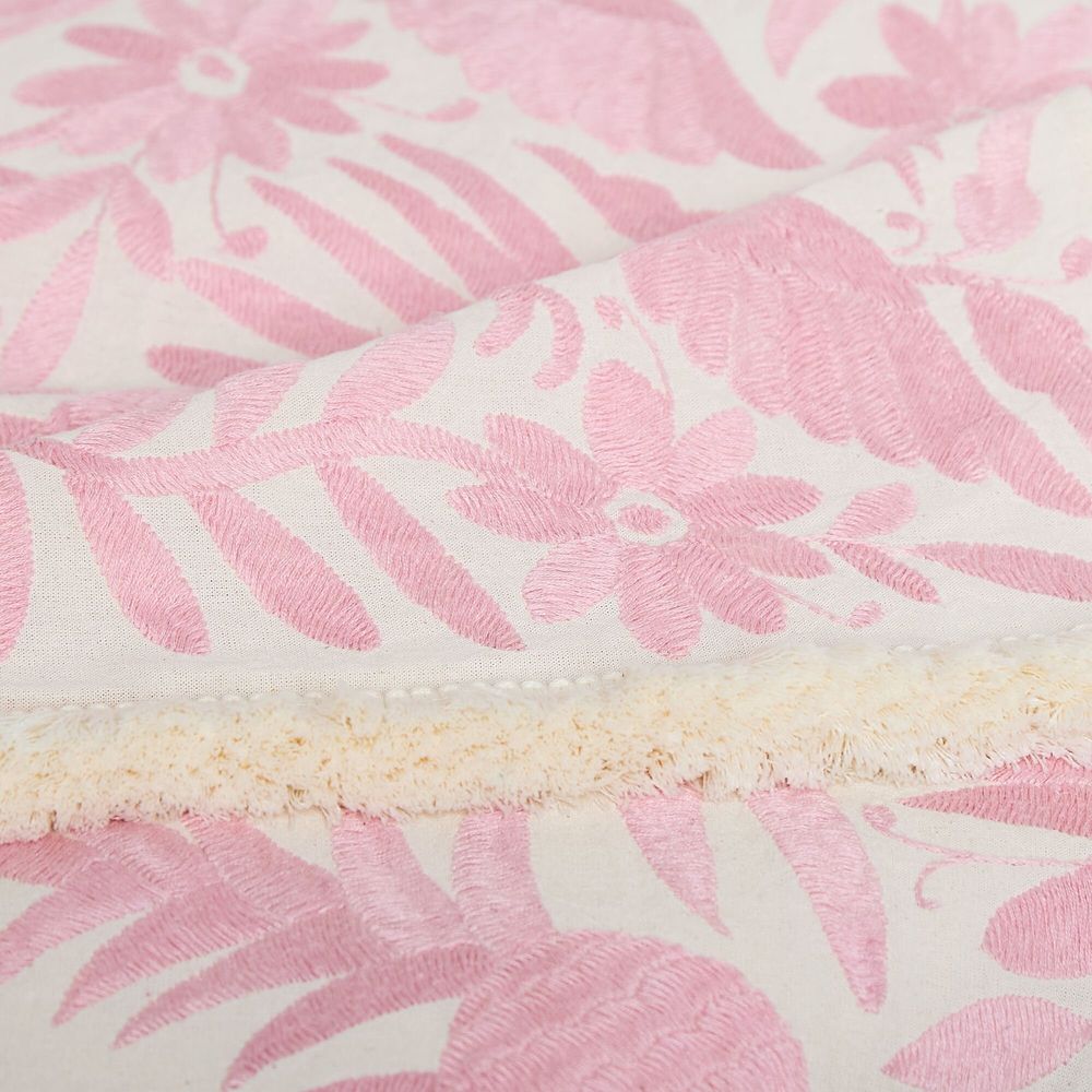 Fabrics - Pink Tenango Embroidered Bed Runner - HUAKAL
