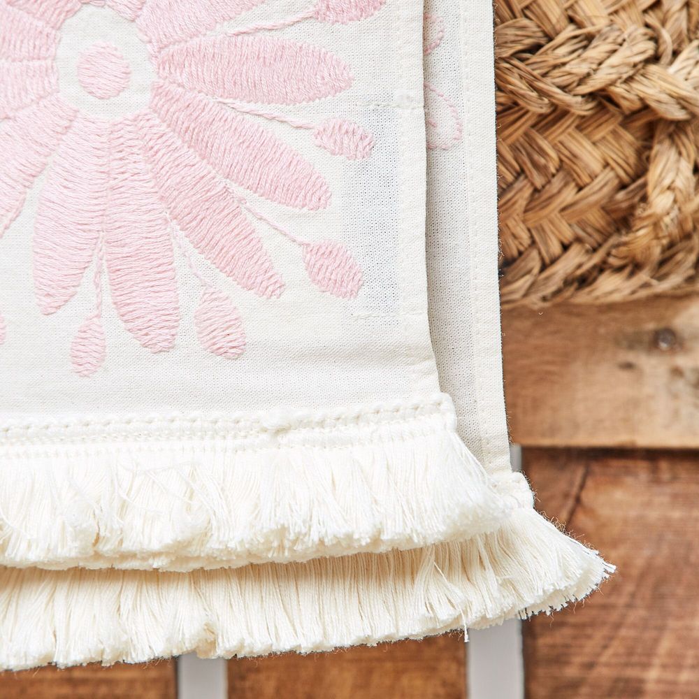 Fabrics - Pink Tenango Embroidered Bed Runner - HUAKAL
