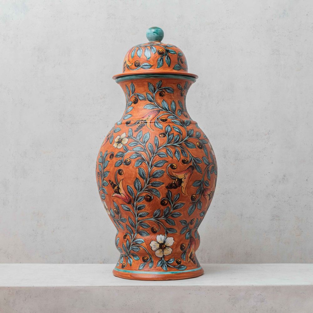 Pièces uniques - Jarre en majolique à motif floral - HUAKAL