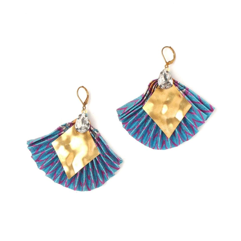 Bijoux - Boucles d'oreilles plissées, Sari recyclé et métal résistant au nickel - I WAS A SARI