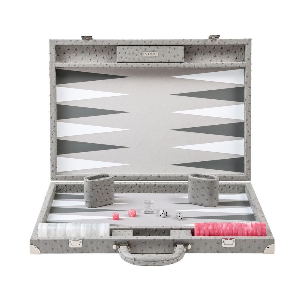 Apparel - Backgammon Set Grey - Ostrich Vegan Leather - Large - VIDO LUXURY BOARD GAMES