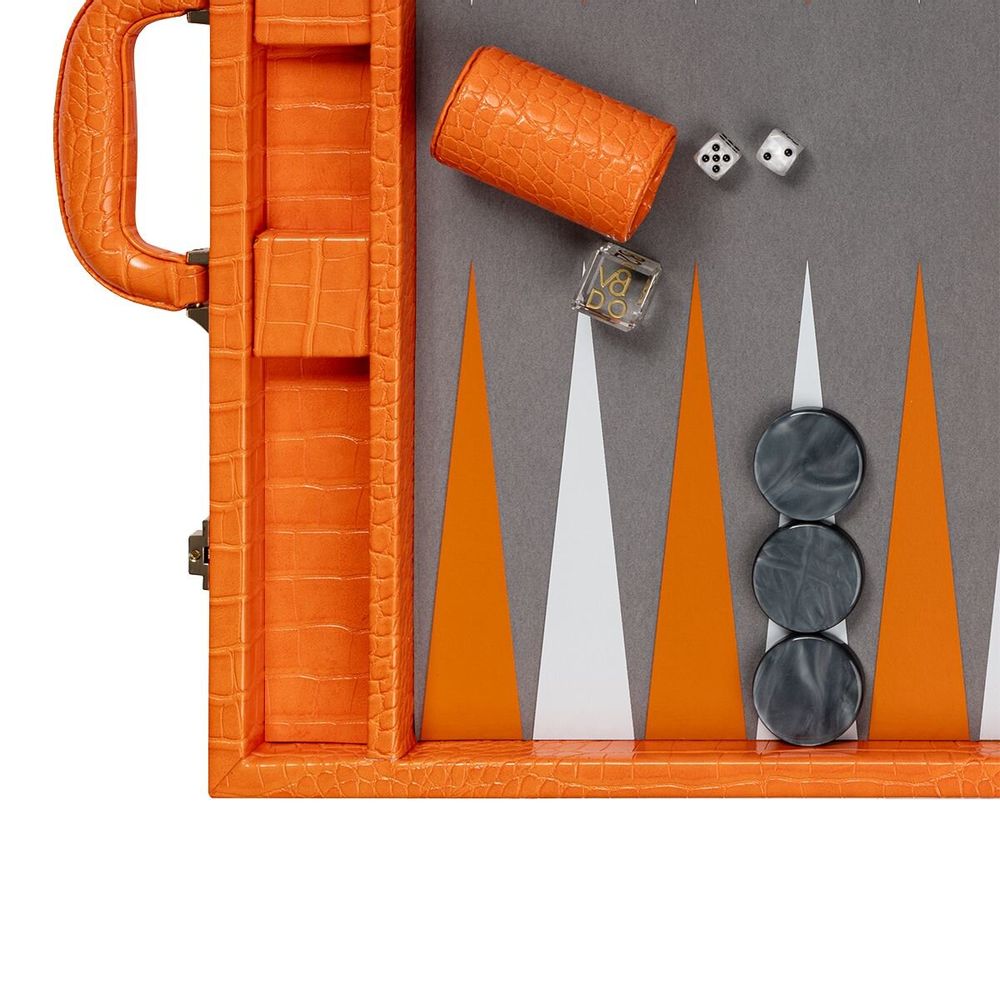 Leather goods - Orange Tangelo Backgammon Game - Large Vegan Alligator Leather - VIDO LUXURY BOARD GAMES