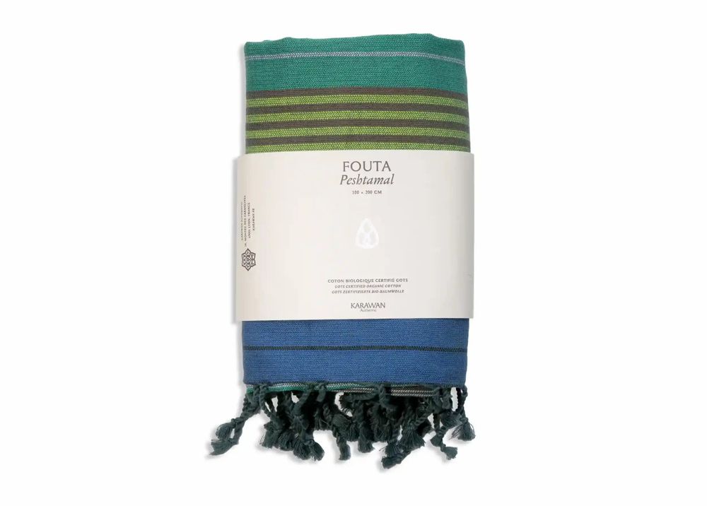Serviettes de bain - FOUTA EN COTON BIOLOGIQUE - ÉBÈNE - couleur FOREST - KARAWAN AUTHENTIC