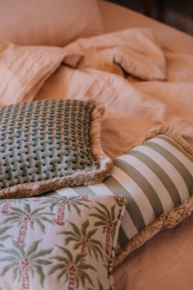 Garden textiles - Double sided cushion Laura Olive & Spice x Janis Moss & Olive - PALAIS SUSTAINABLE LUXURY