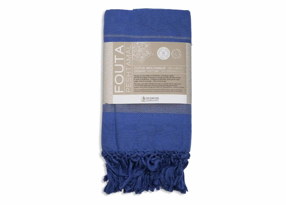 Serviettes de bain - FOUTA TISSÉE EN COTON BIOLOGIQUE - COLLECTION GARDEN - COULEUR BLUEBERRY - KARAWAN AUTHENTIC