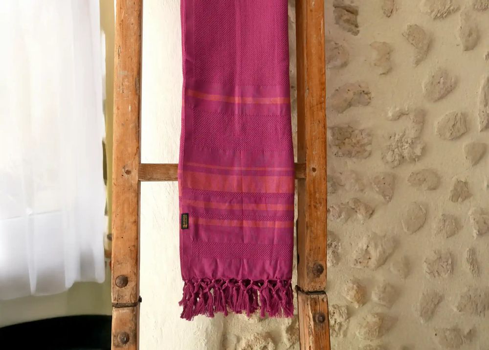 Bath towels - FOUTA WOVEN IN ORGANIC COTTON - GARDEN COLLECTION - FUCHSIA COLOR - KARAWAN AUTHENTIC