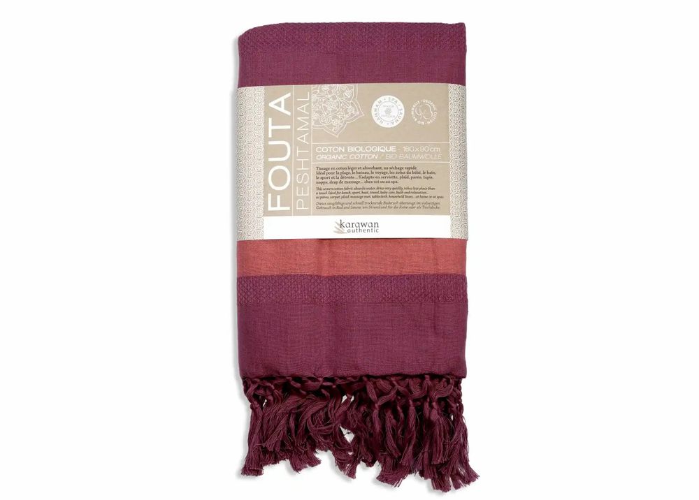 Bath towels - FOUTA WOVEN IN ORGANIC COTTON - GARDEN COLLECTION - FUCHSIA COLOR - KARAWAN AUTHENTIC