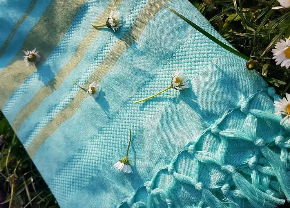 Serviettes de bain - FOUTA TISSÉE EN COTON BIOLOGIQUE - COLLECTION GARDEN - COULEUR TURKUAZ - KARAWAN AUTHENTIC