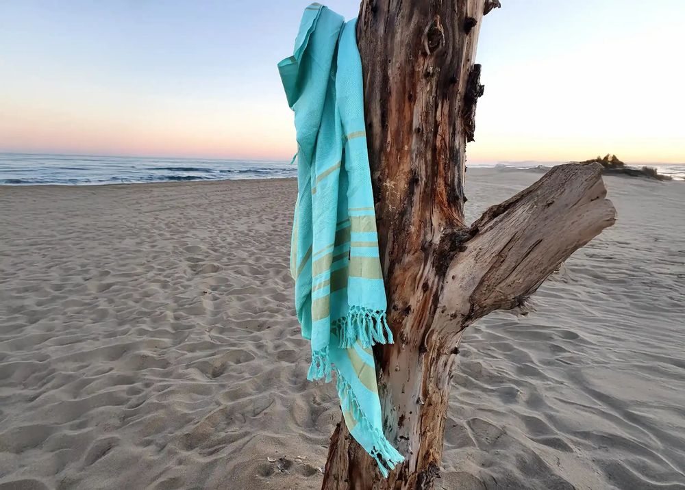 Serviettes de bain - FOUTA TISSÉE EN COTON BIOLOGIQUE - COLLECTION GARDEN - COULEUR TURKUAZ - KARAWAN AUTHENTIC