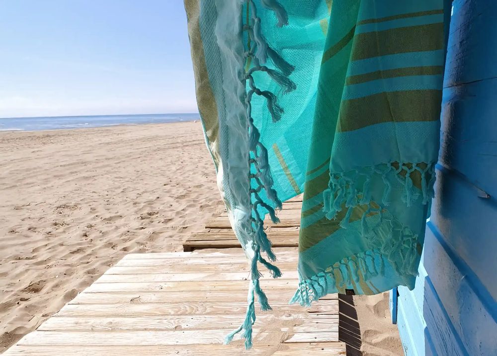 Serviettes de bain - FOUTA TISSÉE EN COTON BIOLOGIQUE - COLLECTION GARDEN - COULEUR TURKUAZ - KARAWAN AUTHENTIC