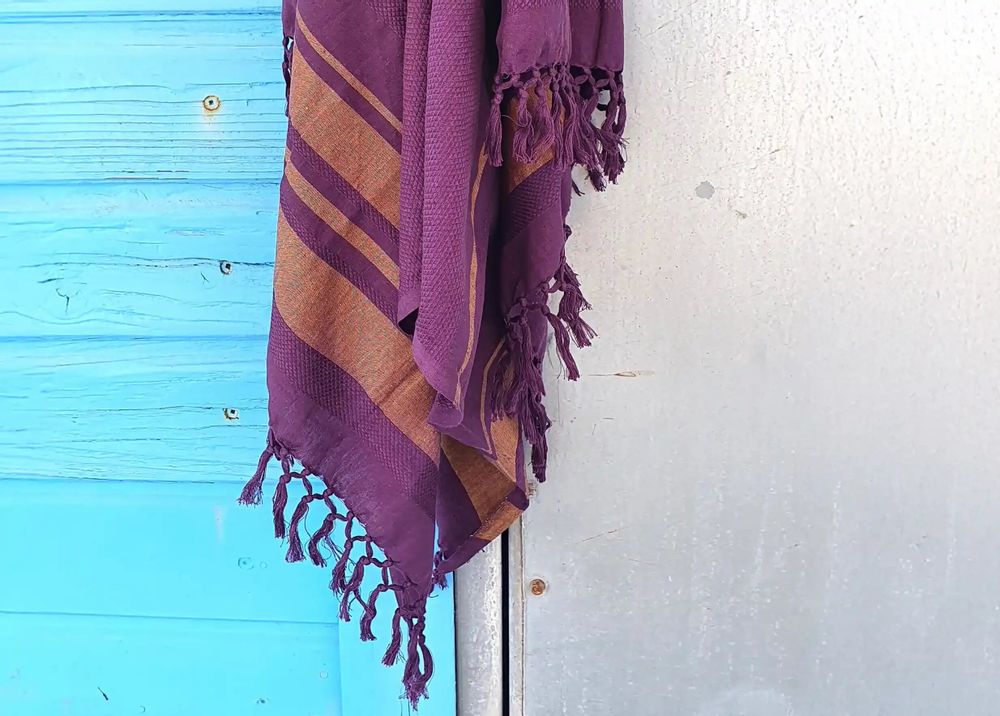 Bath towels - WOVEN ORGANIC COTTON FOUTA - GARDEN COLLECTION - PURPLE COLOR - KARAWAN AUTHENTIC