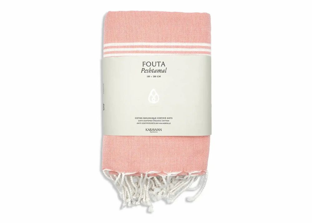 Bath towels - ORGANIC COTTON TOWEL - HAMMAM COLLECTION - WHITE & CORAL COLOR - KARAWAN AUTHENTIC