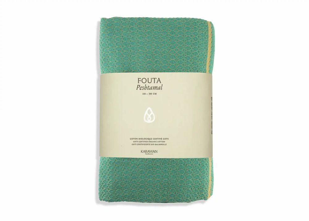 Serviettes de bain - FOUTA EN COTON BIOLOGIQUE - Collection SAND- Couleur SABLE & BLEU ALIZE - KARAWAN AUTHENTIC
