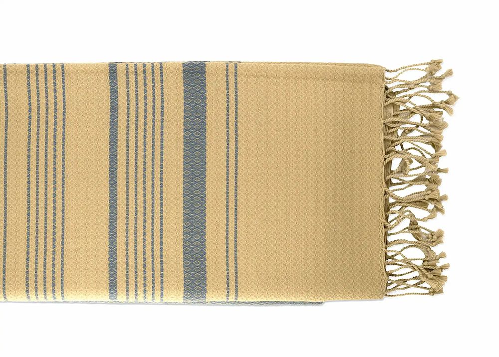 Serviettes de bain - FOUTA EN COTON BIOLOGIQUE - Collection SAND- Couleur SABLE & BLEU DE CHINE - KARAWAN AUTHENTIC