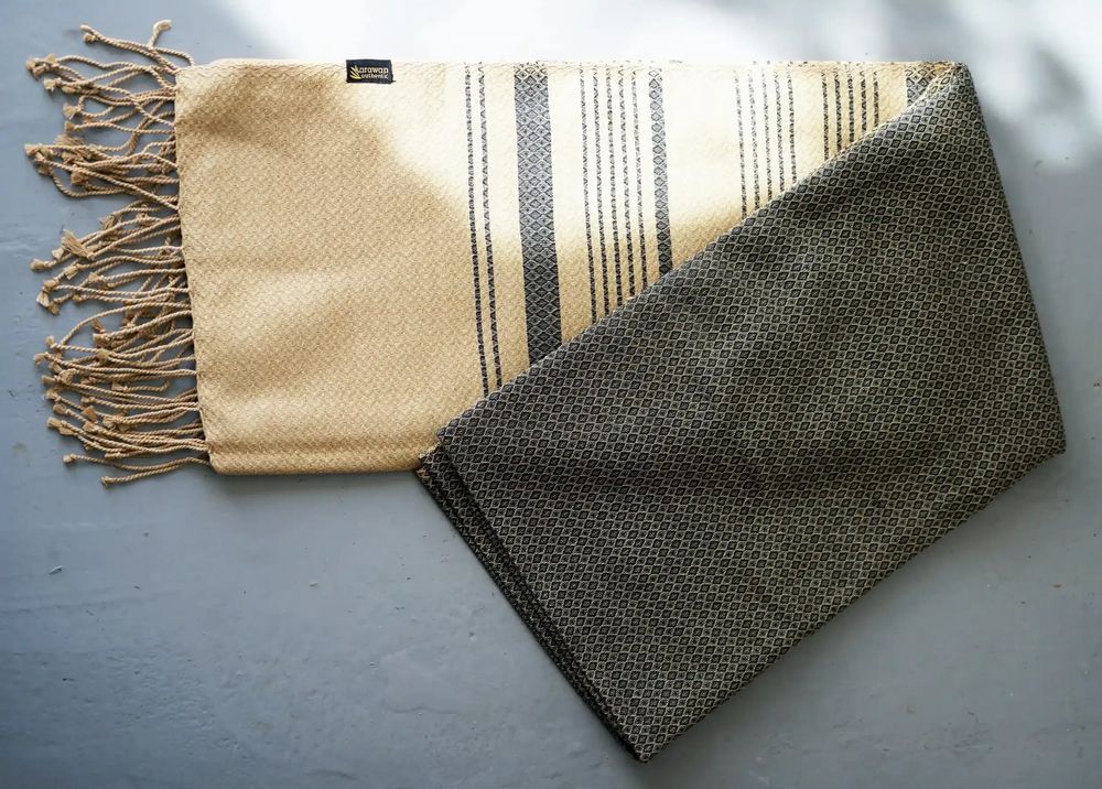 Bath towels - ORGANIC COTTON FOUTA - SAND COLLECTION - SAND & ASH COLOR - KARAWAN AUTHENTIC