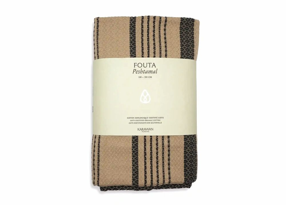 Bath towels - ORGANIC COTTON FOUTA - SAND COLLECTION - SAND & ASH COLOR - KARAWAN AUTHENTIC