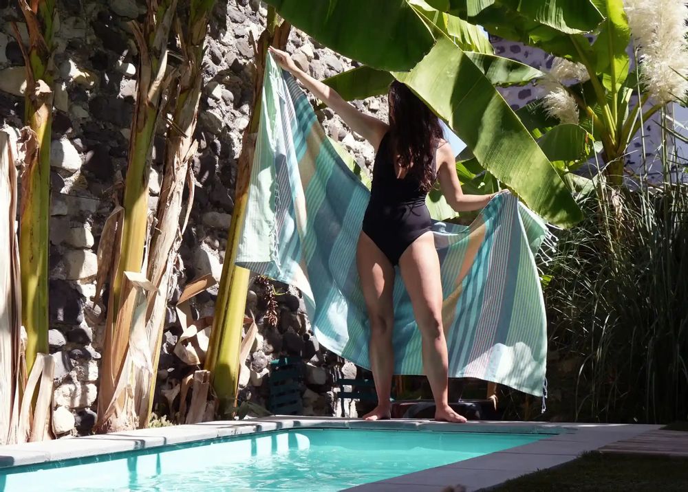 Serviettes de bain - FOUTA EN COTON BIOLOGIQUE - COLLECTION SUD - COULEUR ADRIATIC - KARAWAN AUTHENTIC