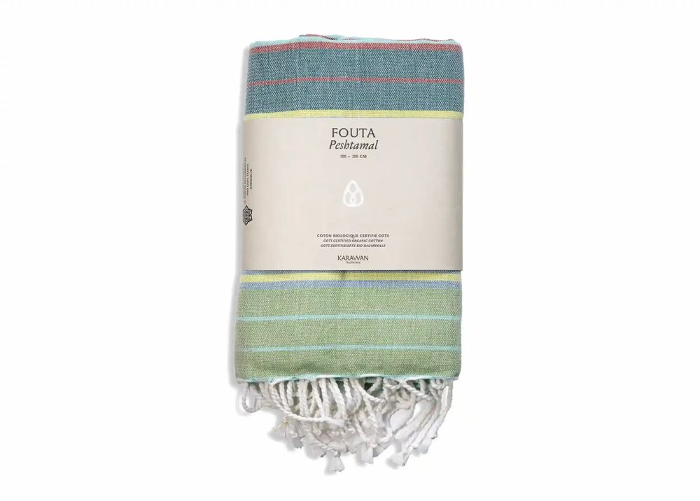 Serviettes de bain - FOUTA EN COTON BIOLOGIQUE - COLLECTION SUD - COULEUR ADRIATIC - KARAWAN AUTHENTIC