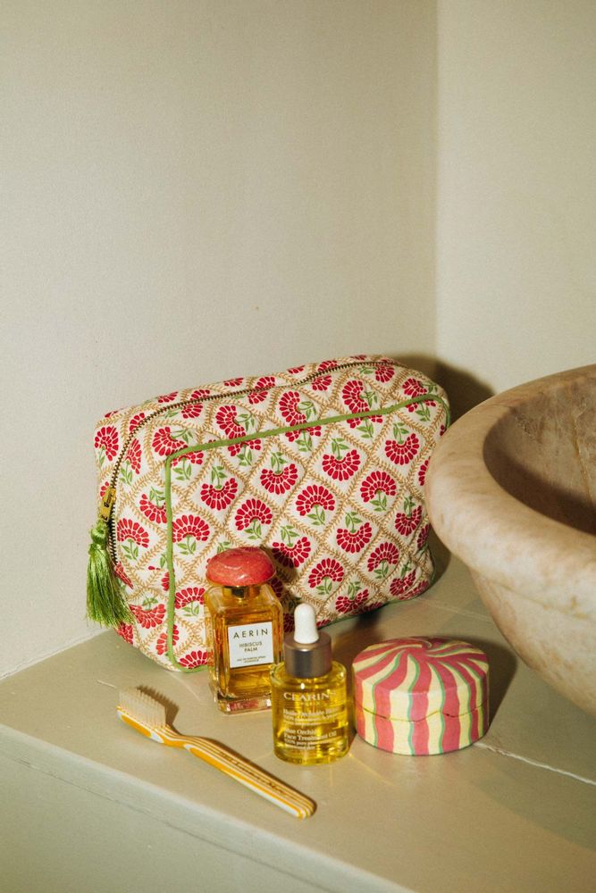 Bags and totes - Beauty Bag Carry Coral & Sage - PALAIS SUSTAINABLE LUXURY