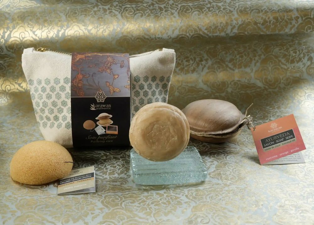 Caskets and boxes - KONJAC AND AYURVEDA WELLNESS GIFT KIT - PURIFYING TREATMENT - KARAWAN AUTHENTIC