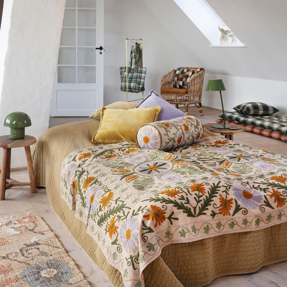 Throw blankets - Suzani Embroidered Cotton Throw - MADAM STOLTZ