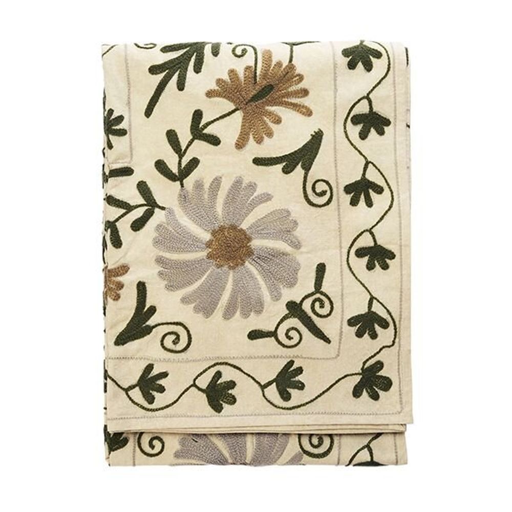 Throw blankets - Suzani Embroidered Cotton Throw - MADAM STOLTZ