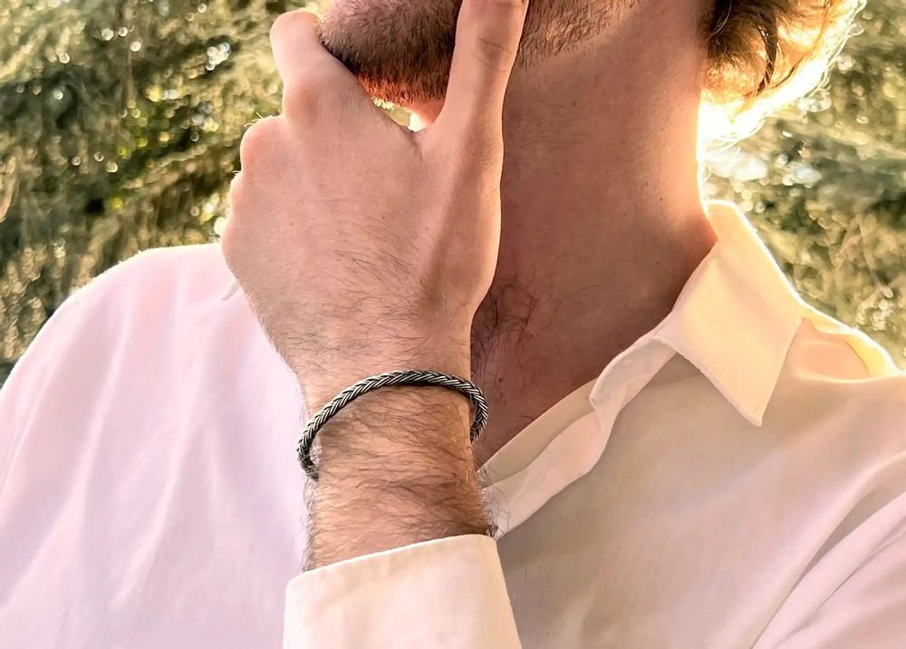 Bracelets - ROUND BRAID BRACELET - SILVER AND OXIDIZED SILVER - HANDMADE - MEN&WOMEN - KARAWAN AUTHENTIC