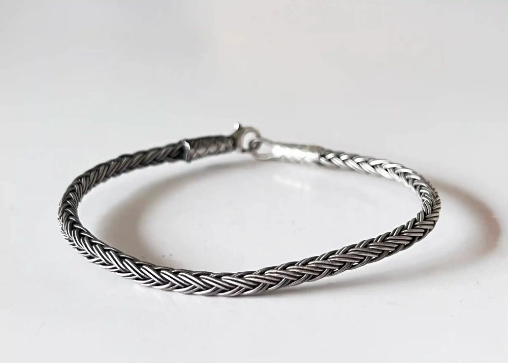 Bracelets - ROUND BRAID BRACELET - SILVER AND OXIDIZED SILVER - HANDMADE - MEN&WOMEN - KARAWAN AUTHENTIC