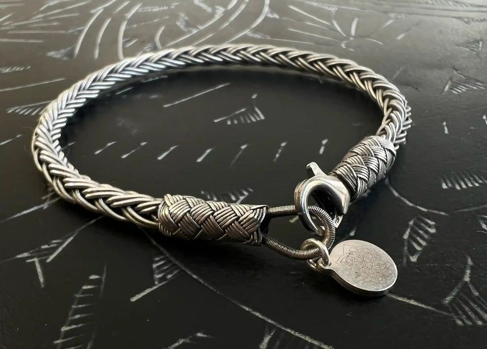 Bracelets - ROUND BRAID BRACELET - SILVER AND OXIDIZED SILVER - HANDMADE - MEN&WOMEN - KARAWAN AUTHENTIC