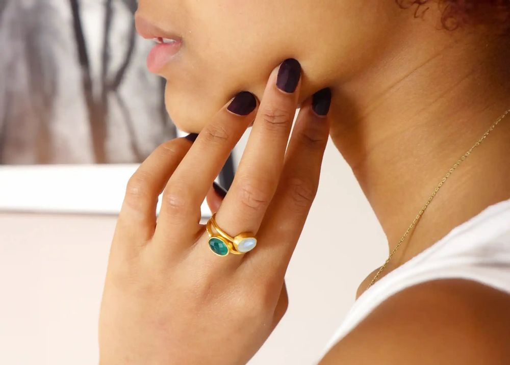 Bijoux - BAGUE PLAQUÉ OR "DROP" PIERRE DE LUNE - KARAWAN AUTHENTIC