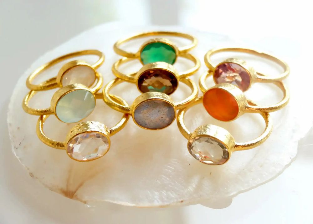 Bijoux - BAGUE PLAQUÉ OR "DROP" PIERRE DE LUNE - KARAWAN AUTHENTIC