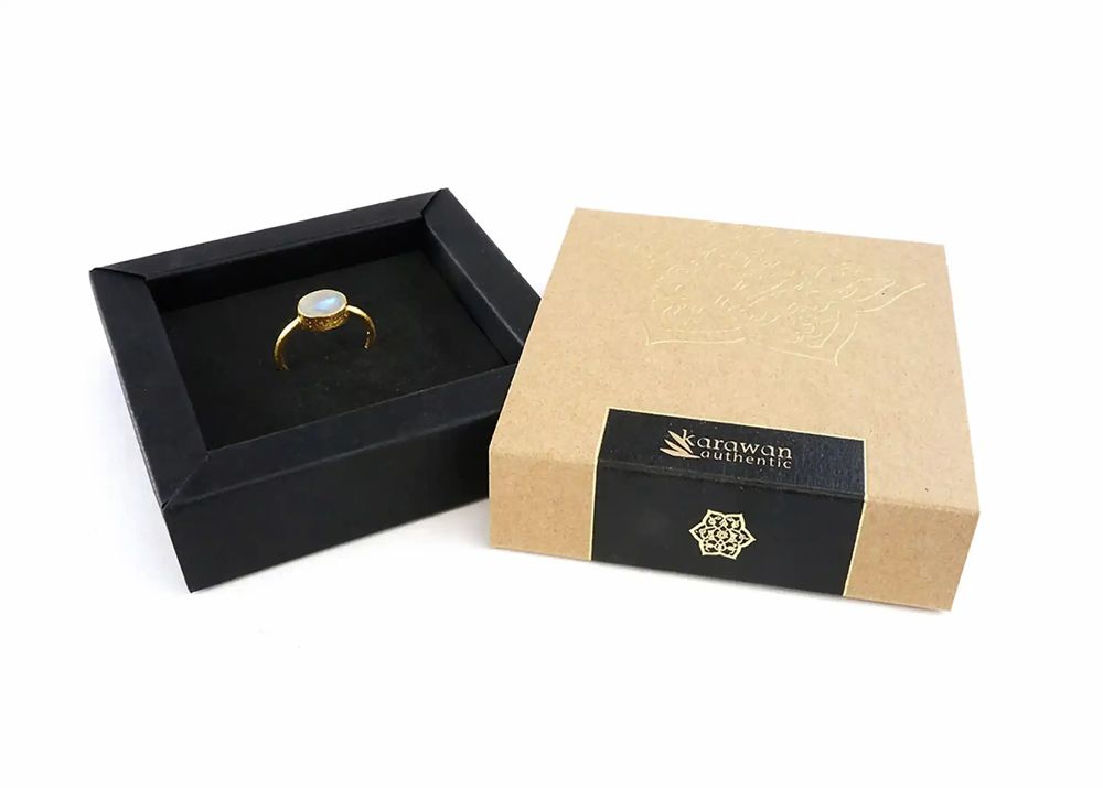 Bijoux - BAGUE PLAQUÉ OR "DROP" PIERRE DE LUNE - KARAWAN AUTHENTIC