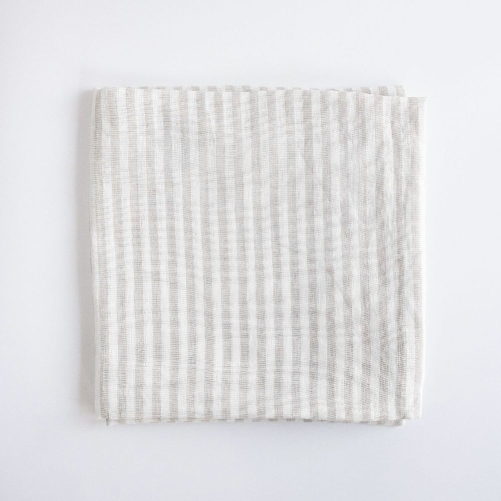 Linge de table textile - Nappe en lin beige à rayures 140 x 180 cm - OURY HOME