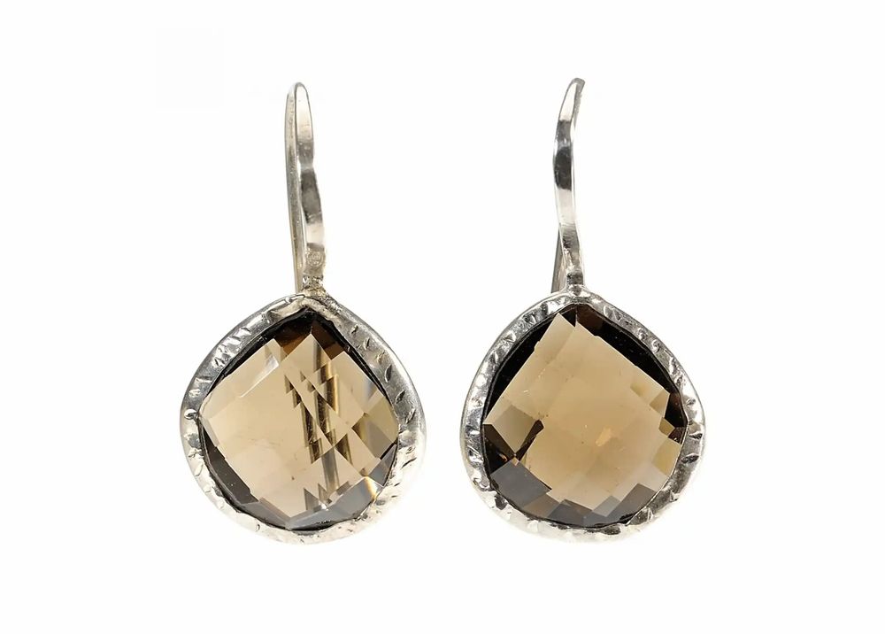 Bijoux - BOUCLES D'OREILLES ARGENT "DROP" QUARTZ FUMÉ - KARAWAN AUTHENTIC