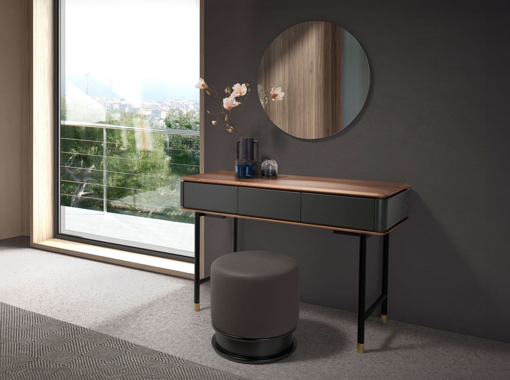 Buffets - Console rectangulaire en noyer, bois gris foncé mat et acier noir - ANGEL CERDÁ
