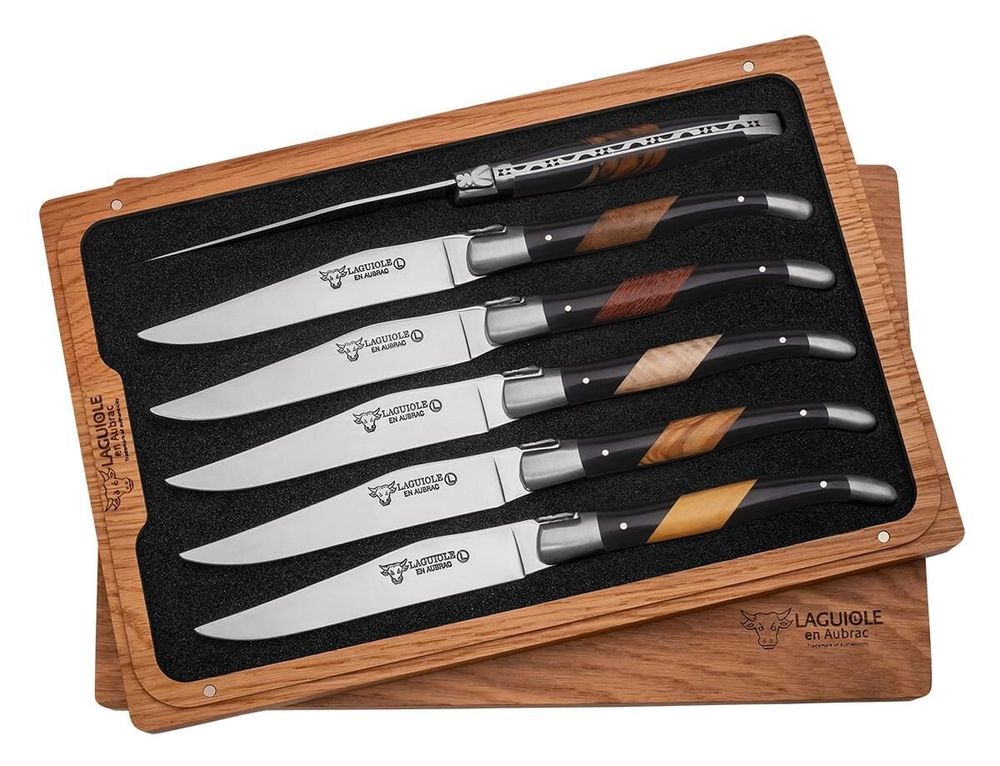 Couteaux - Set de 6 couteaux table Biseau Bois mixtes - LAGUIOLE EN AUBRAC