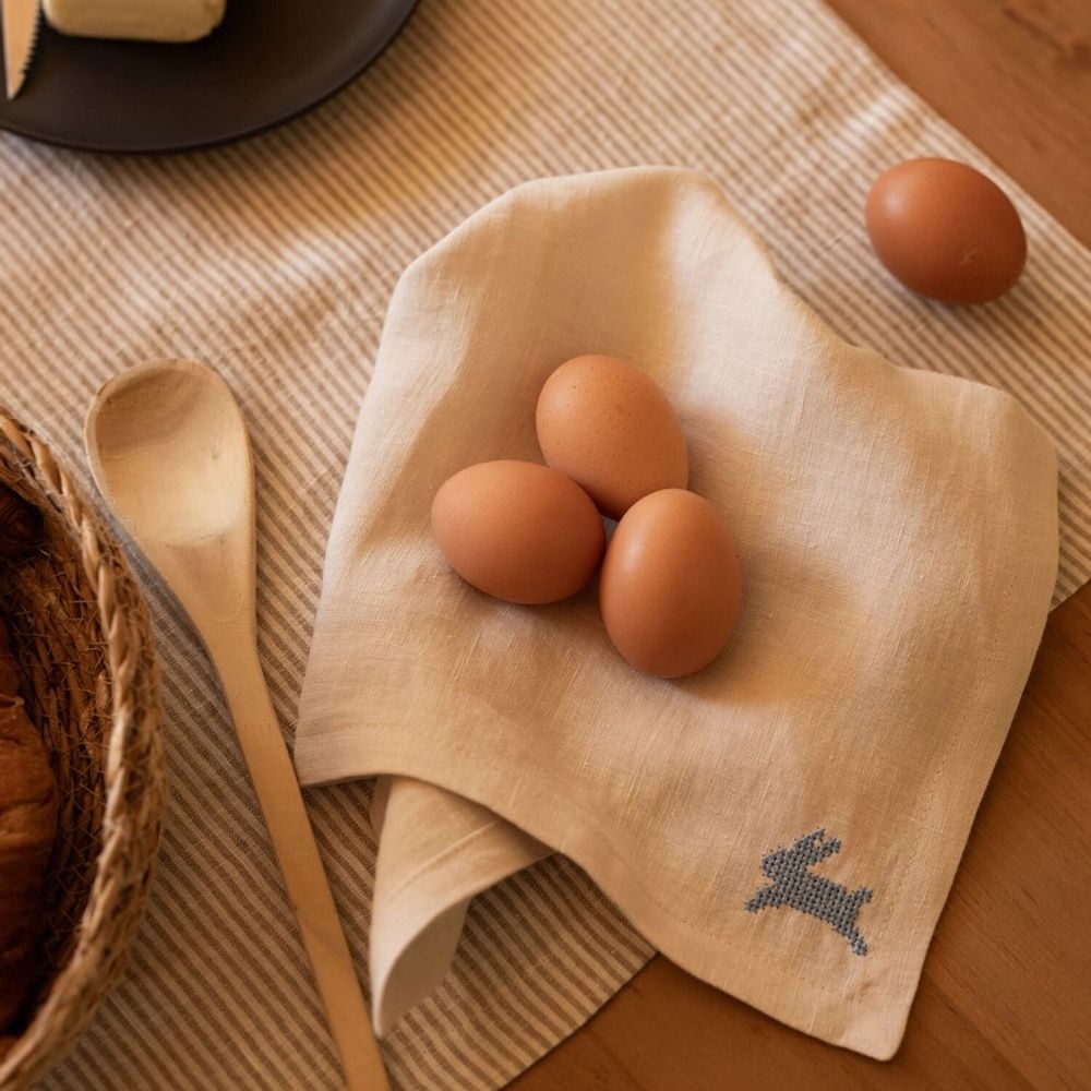 Linge de table textile - Serviettes de Pâques en lin beige (lot de 2) - OURY HOME