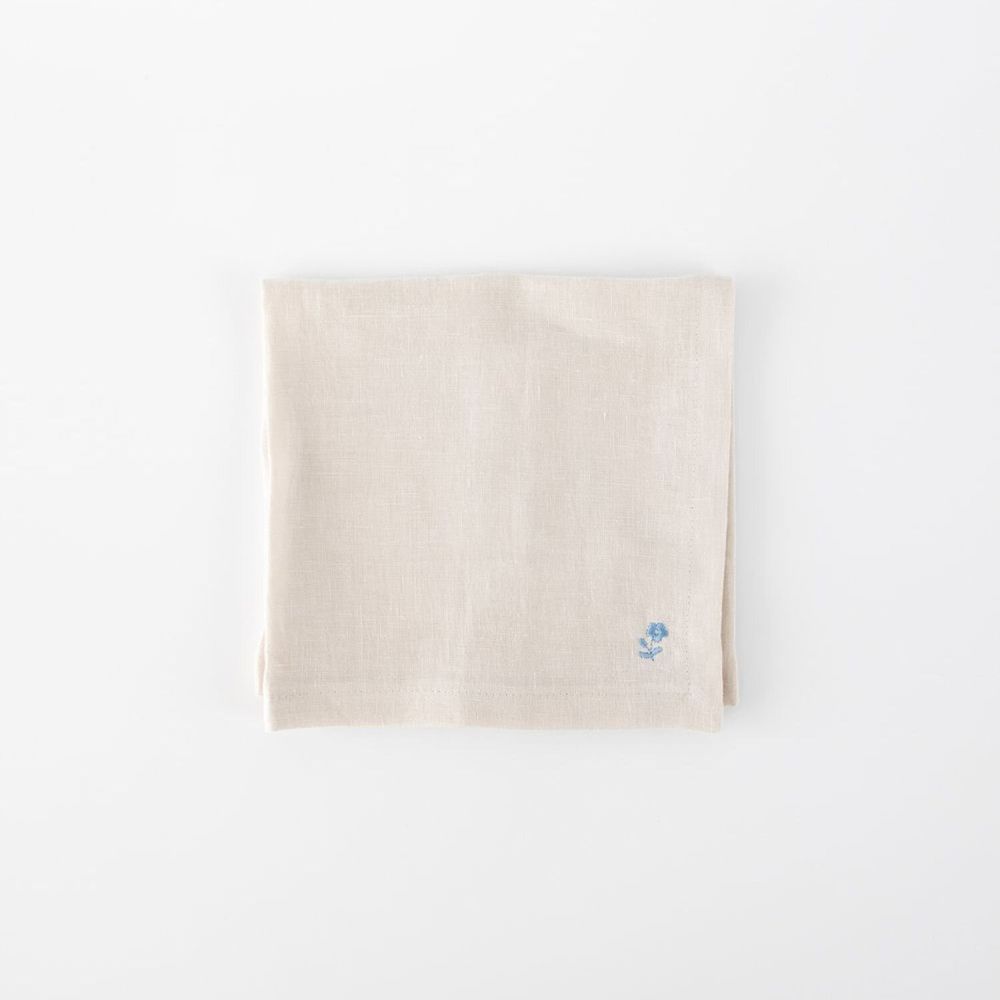 Linge de table textile - Serviettes en lin beige (lot de 2) — Broderie florale - OURY HOME