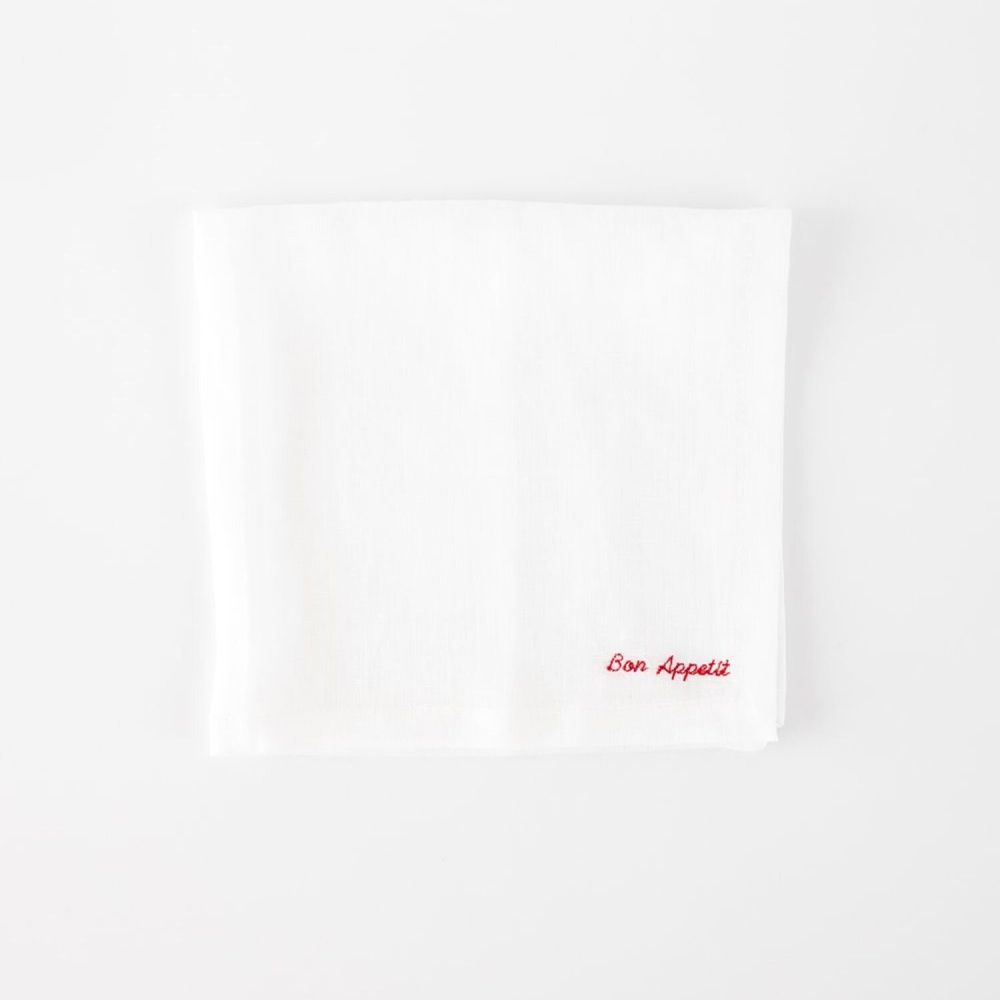 Linge de table textile - Serviettes en lin brodées (lot de 2) — “Bon Appétit” & “Dinner Time” - OURY HOME