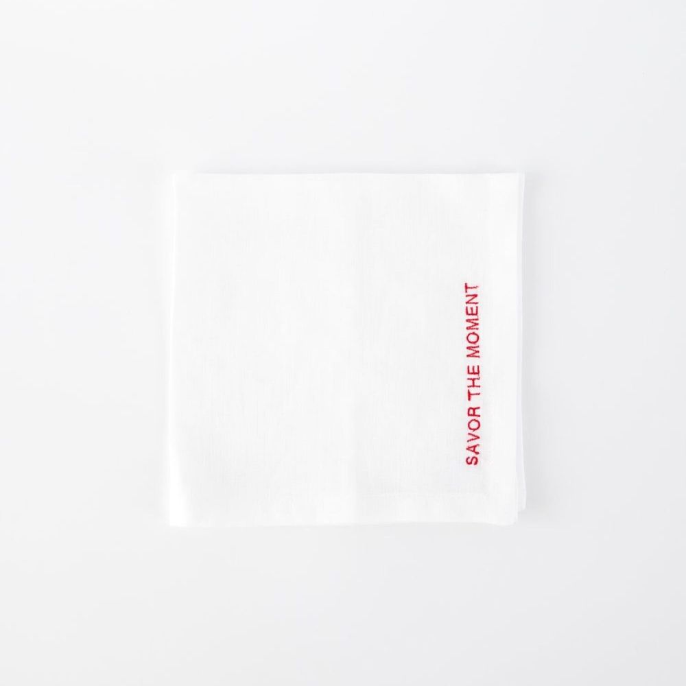 Linge de table textile - Serviettes en lin brodées – “Savor the Moment” & “Love Always” - OURY HOME