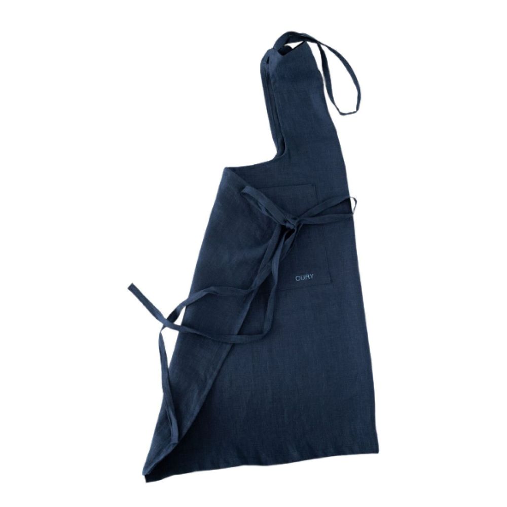 Kitchen linens - Handcrafted Linen Apron – Blue with Embroidery - OURY HOME