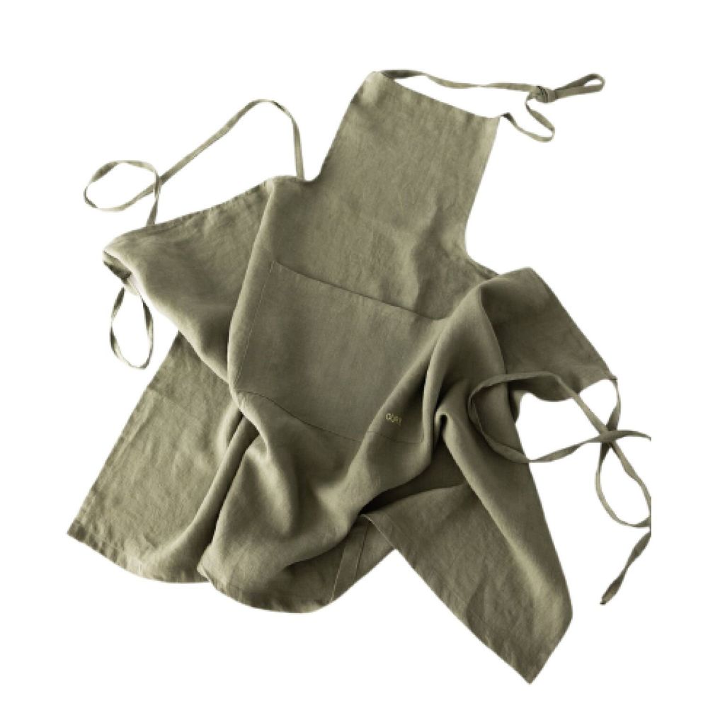 Aprons - Handcrafted Linen Apron – Green with Embroidery - OURY HOME