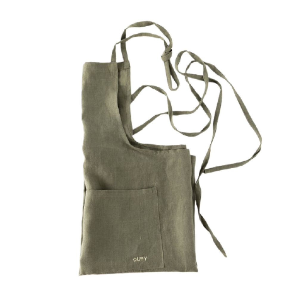 Aprons - Handcrafted Linen Apron – Green with Embroidery - OURY HOME