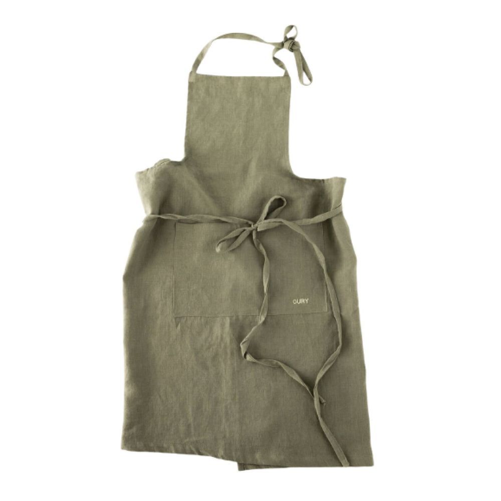 Aprons - Handcrafted Linen Apron – Green with Embroidery - OURY HOME