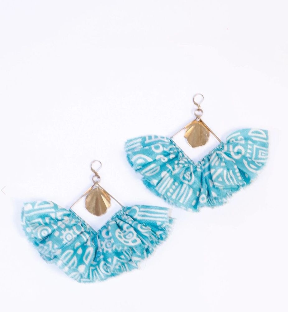 Jewelry - Maxi square earrings – upcycled sari with frill & metal charm - I WAS A SARI