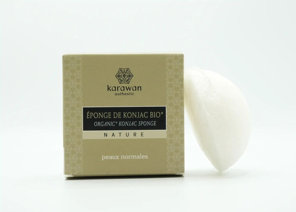 Cosmétiques - EPONGE DE KONJAC BIOLOGIQUE NATURELLE - EN BOÎTE - KARAWAN AUTHENTIC