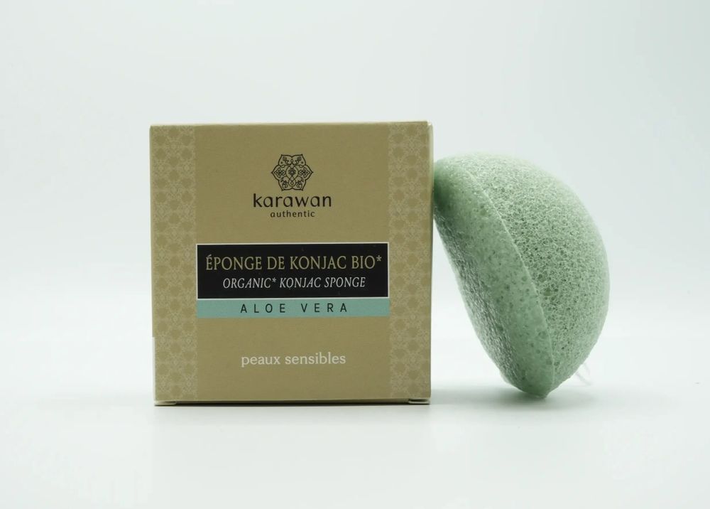 Beauty products - ORGANIC KONJAC SPONGE ENRICHED WITH ALOE VERA - IN A BOX - KARAWAN AUTHENTIC