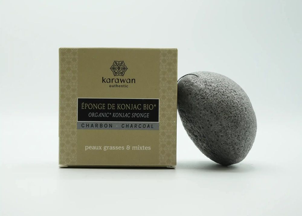 Beauty products - ORGANIC KONJAC SPONGE - WITH BAMBOO CHARCOAL - IN A BOX - KARAWAN AUTHENTIC