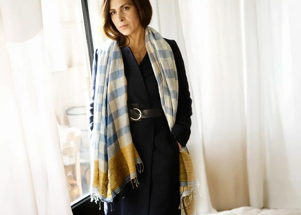 Foulards et écharpes - ETOLE EN LIN, COTON BIO ET JUTE "CHESS” - KARAWAN AUTHENTIC